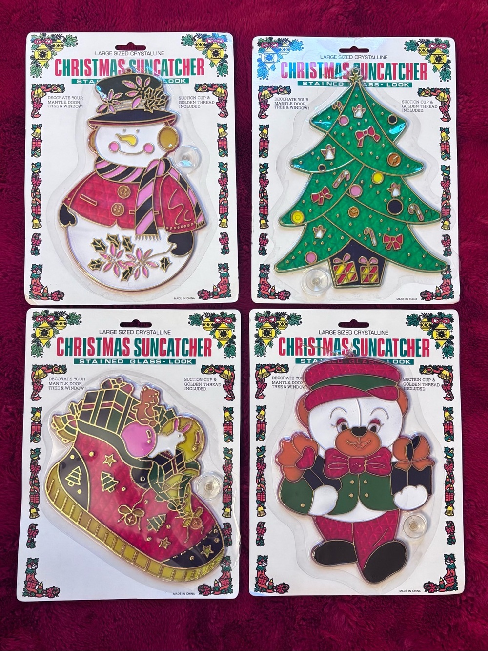 Vintage 1990s Christmas Crystalline Suncatchers - Lot of 4 Completely Sealed New